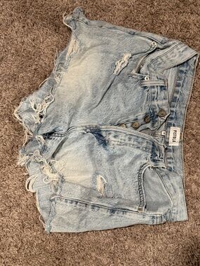 pistola faded light blue distressed high-rise jean shorts